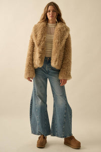 Faux Fur Shawl-Collar Pocket Jacket