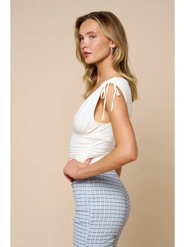 Ruched V-Neck Tie Shoulder Sleeveless Top