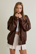 Faux Leather Oversize Bomber Jacket