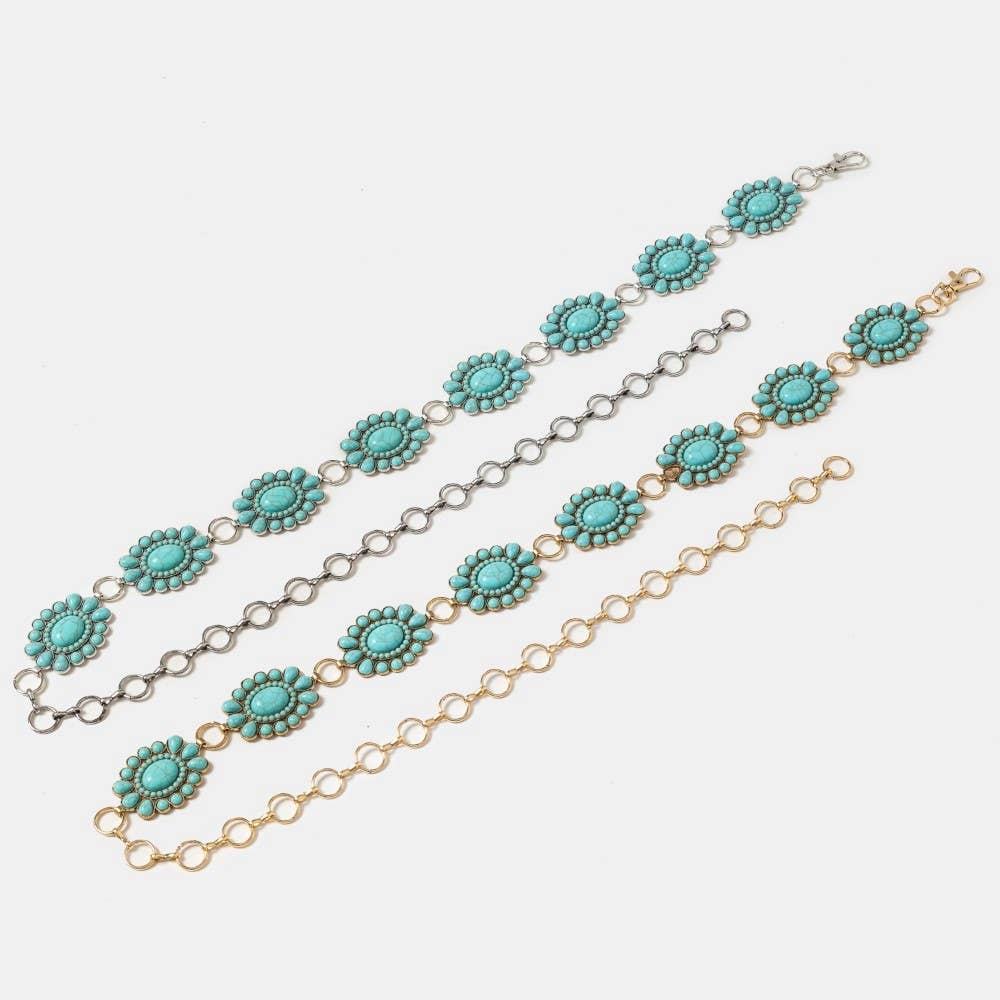 Western Turquoise Stone Bead Concho Disc Chain Belt