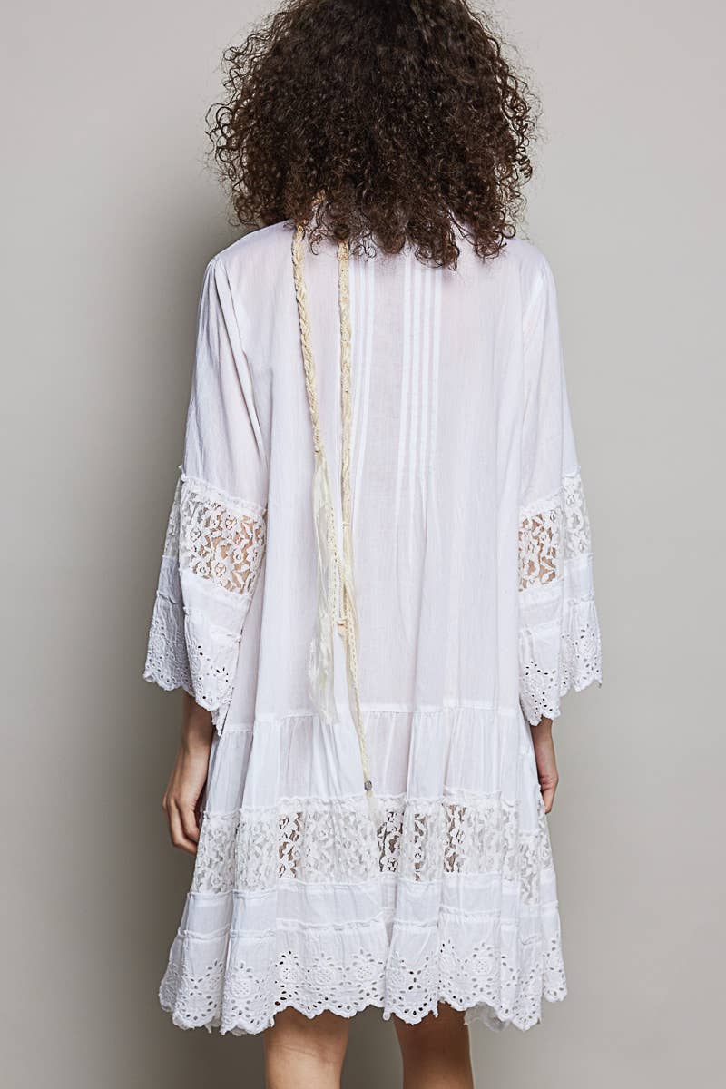 Lightweight Pintuck Detail Eyelet Ruffle Dress