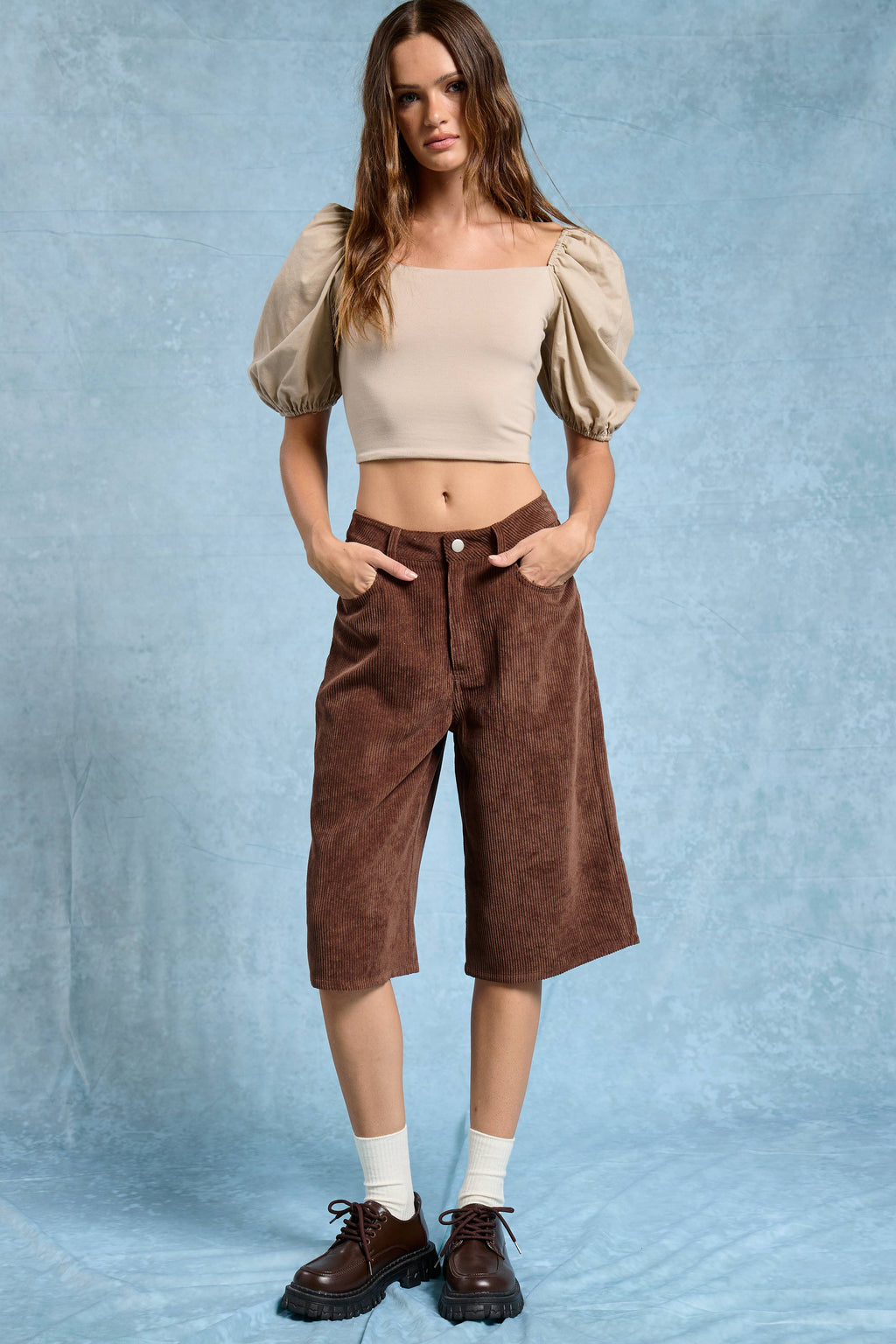Corduroy Culotte Bermuda Shorts