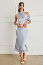 Satin Lace Hem Pencil Skirt