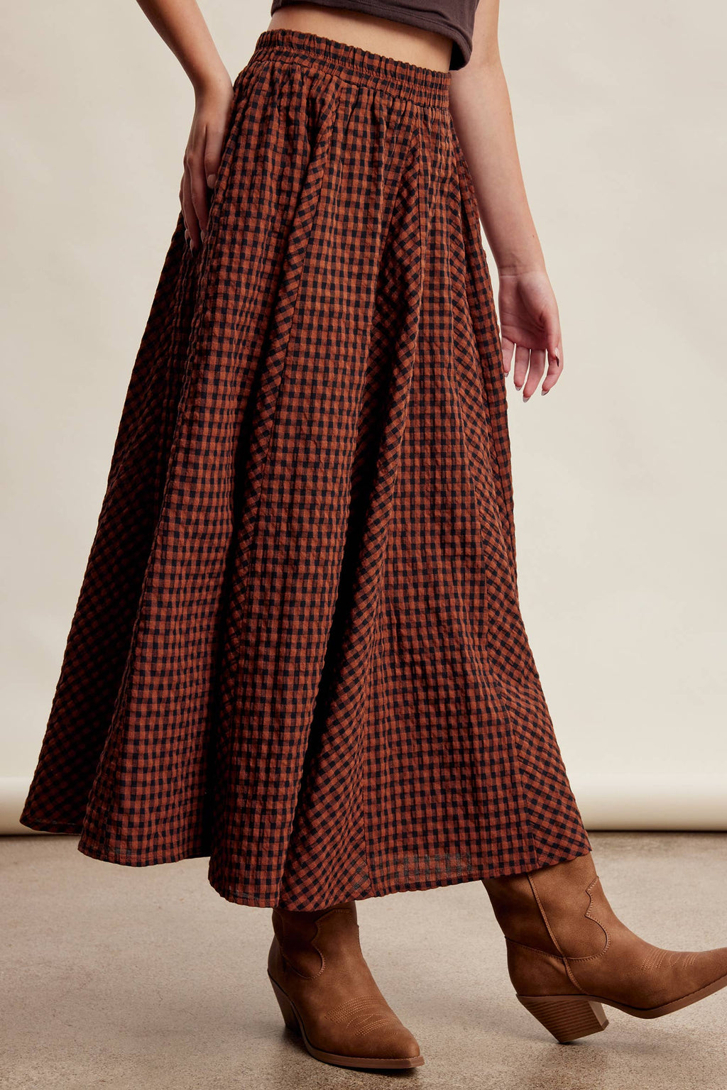 Textured Gingham Maxi Skirt