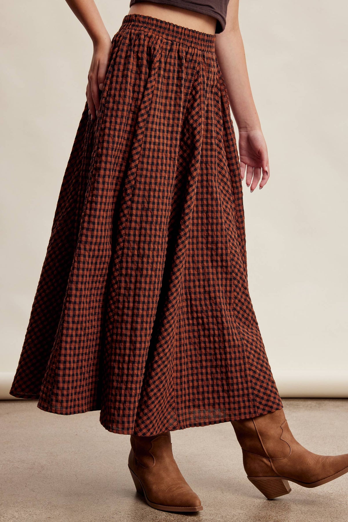 Textured Gingham Maxi Skirt