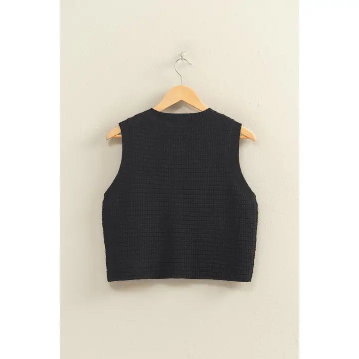 Textured Button-Front Vest with Pocket