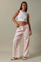 Low-Rise Pleated Tie Pants