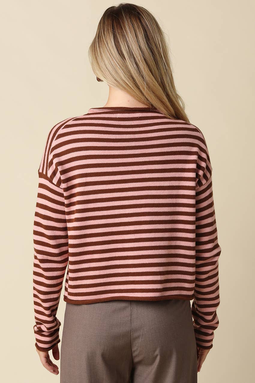 Elina Striped Collar Knit Top