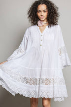 Lightweight Pintuck Detail Eyelet Ruffle Dress