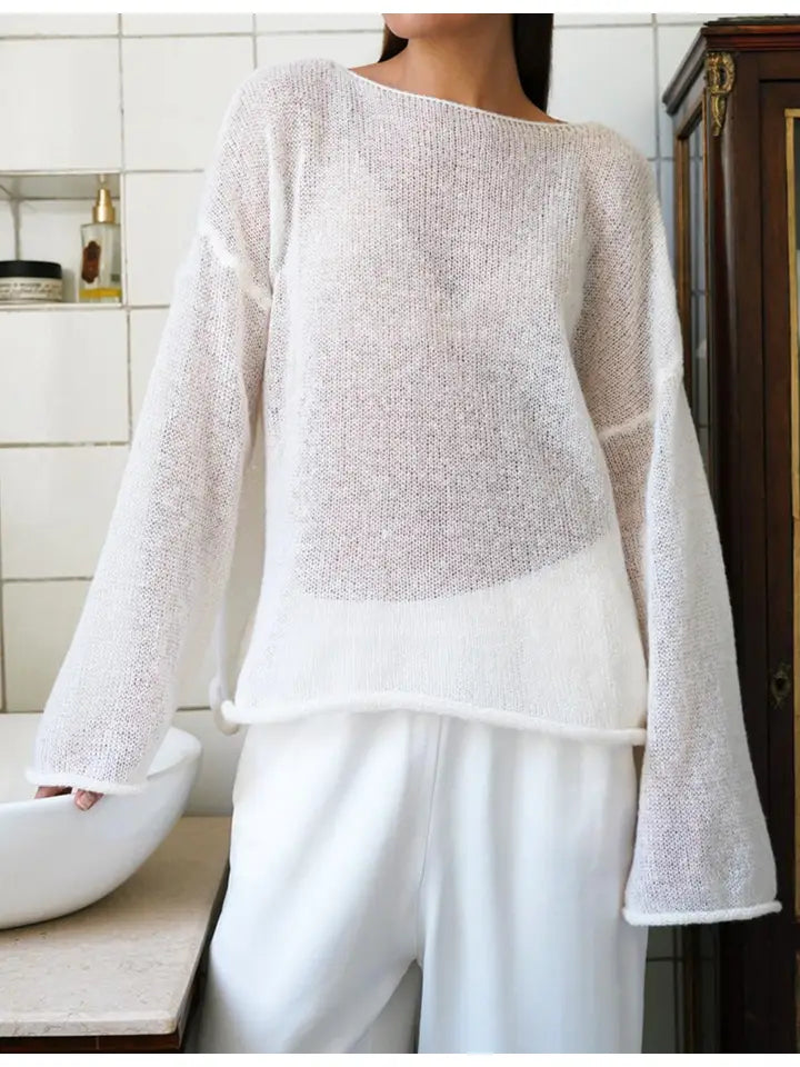 Solid Color Hollow Knit Top