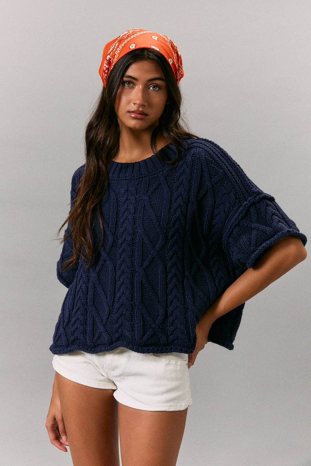 Short Sleeve Cable Knit Sweater