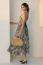 Tropical Leaf Contrast Bind Handkerchief Hem Dress