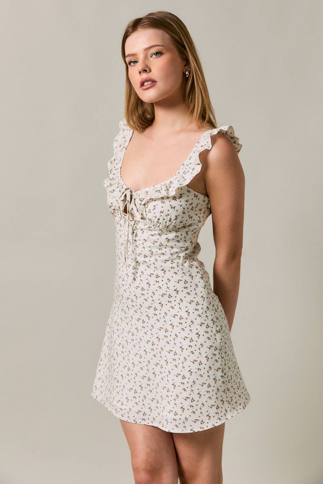 Ruffle Strap Floral Mini Dress