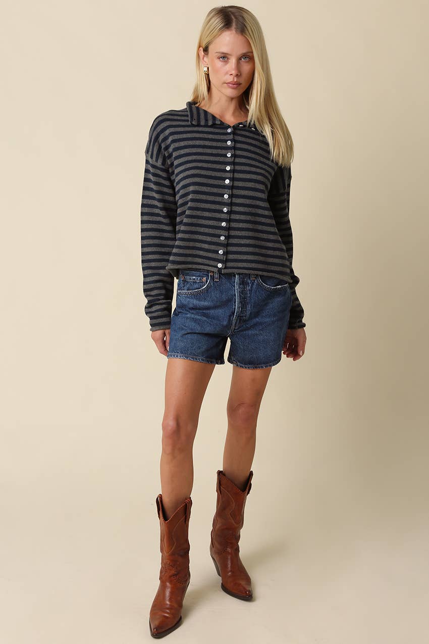Elina Striped Collar Knit Top