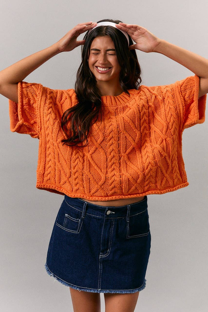 Short Sleeve Cable Knit Sweater