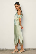 Satin Lace Hem Pencil Skirt