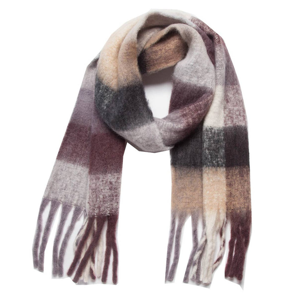 Chunky Plaid Scarf with Fringe