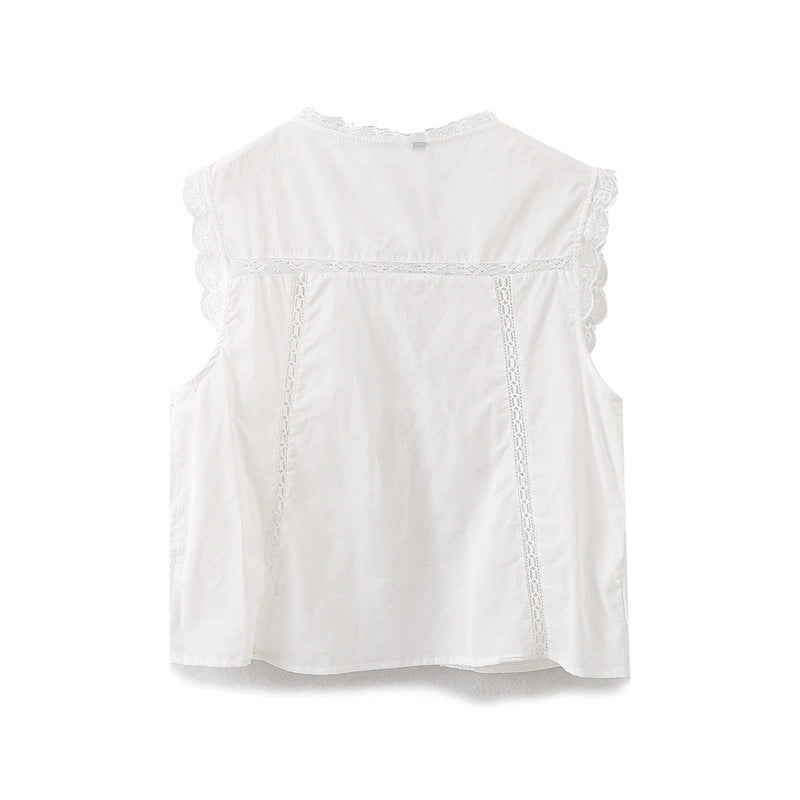Embroidered Lace Sleeveless Tie-Up Top