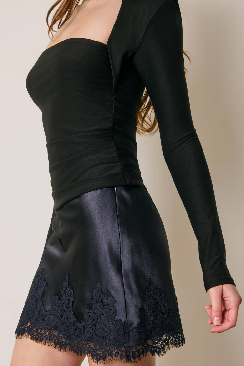 Queen Anne Ruched Long Sleeve Top