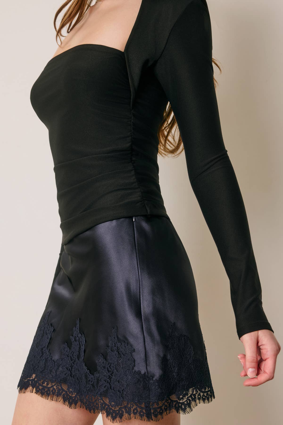 Queen Anne Ruched Long Sleeve Top