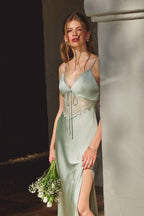 Satin Lace Detail Maxi Dress