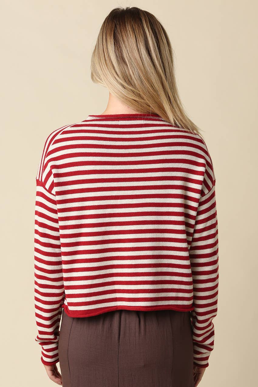 Elina Striped Collar Knit Top