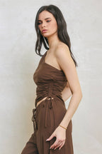 Linen One Shoulder Ruched Top