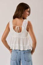 V-Neck Top with Lace Trim