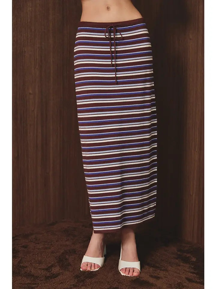 Mid Waisted Striped Sweater Midi Skirt