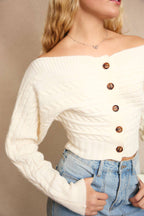 Off-Shoulder Button Sweater
