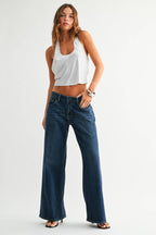 Stretch Mid Rise Palazzo Jeans