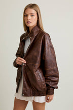 Faux Leather Oversize Bomber Jacket