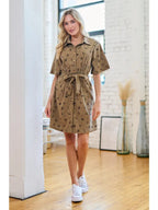 Mushroom Print Corduroy Shirt Dress