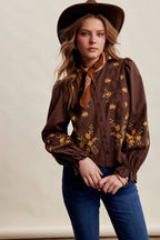 Embroidered Scallop Hem Cotton Blouse