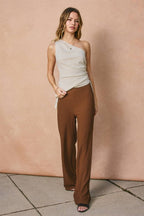 Linen One Shoulder Ruched Top