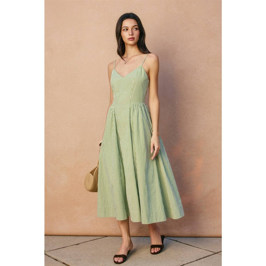 Stripe Gathered Hip Midi Dress