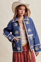 Embroidered Lace Trim Quilted Jacket