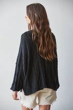 Knit Cable Sweater Cotton 3/4 Sleeve Pullover