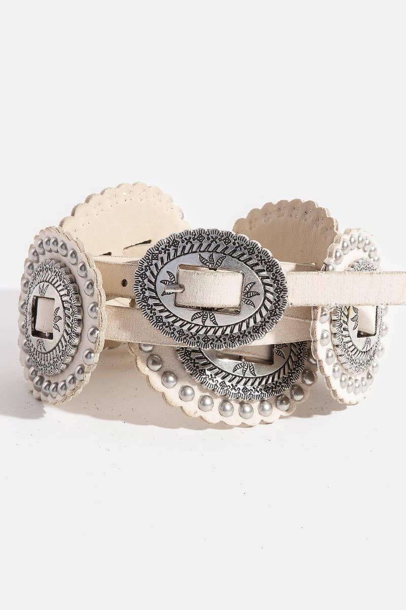 Intricate Western Concho Vegan Leather Belt