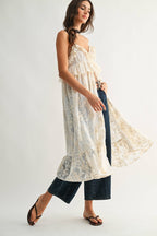 Sheer Floral Lace Ruffle Cover Up Top