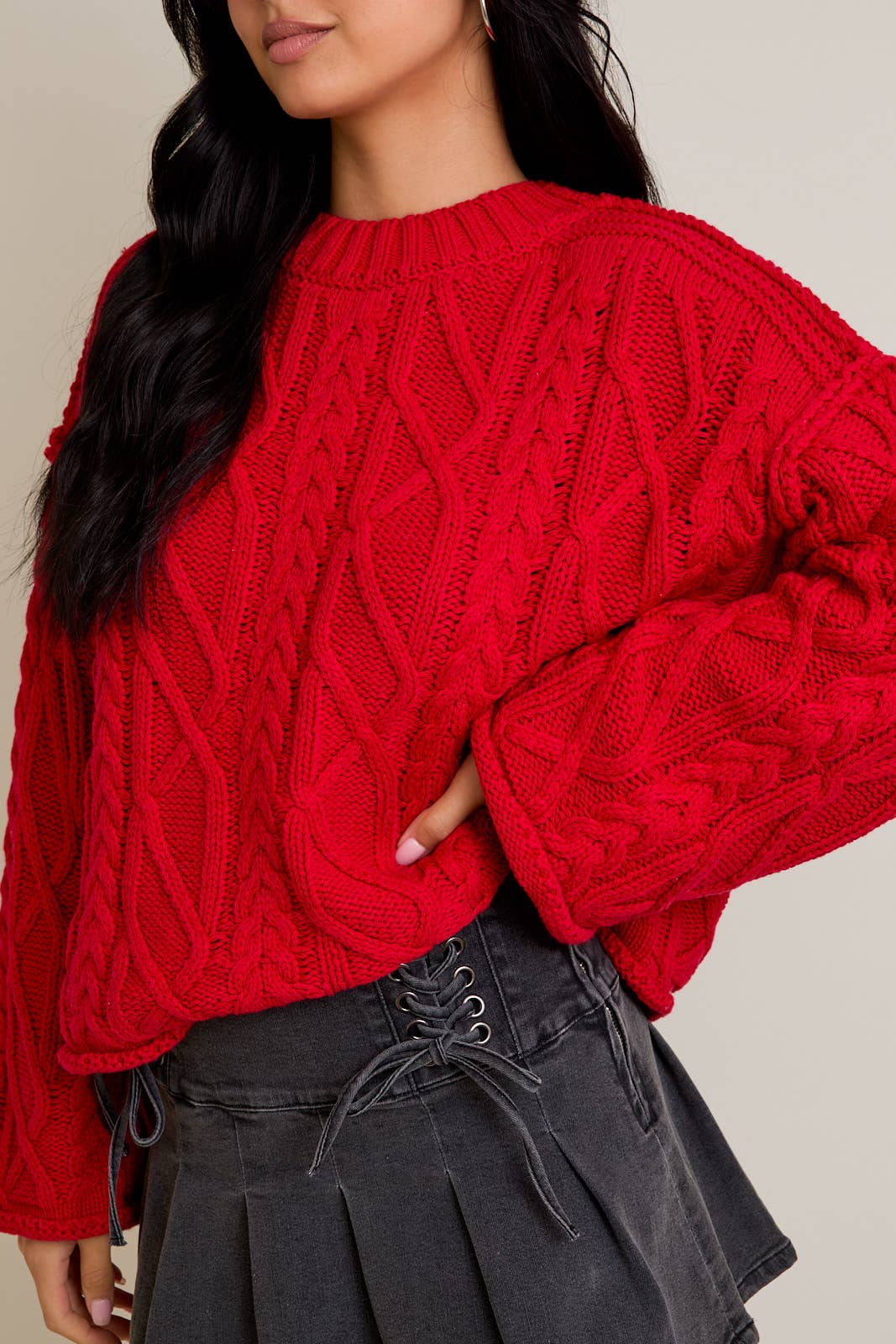 Wide Sleeve Cable Knit Sweater