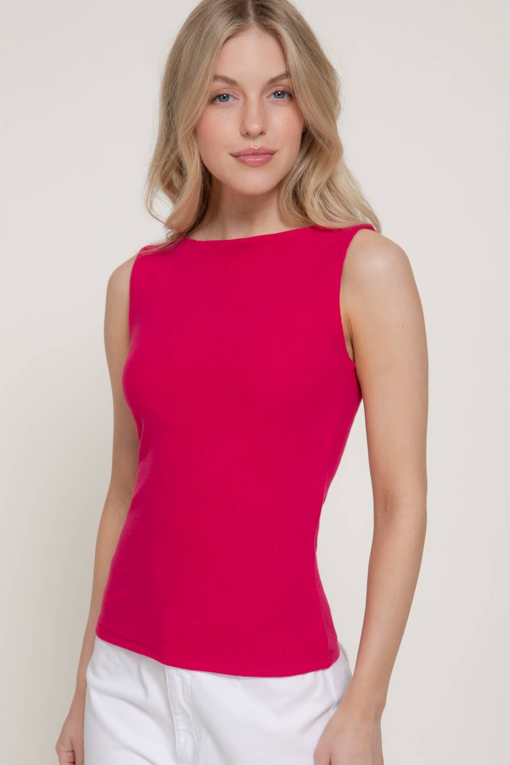 Boat Neck Ribbed Knit Tank