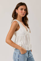 V-Neck Top with Lace Trim