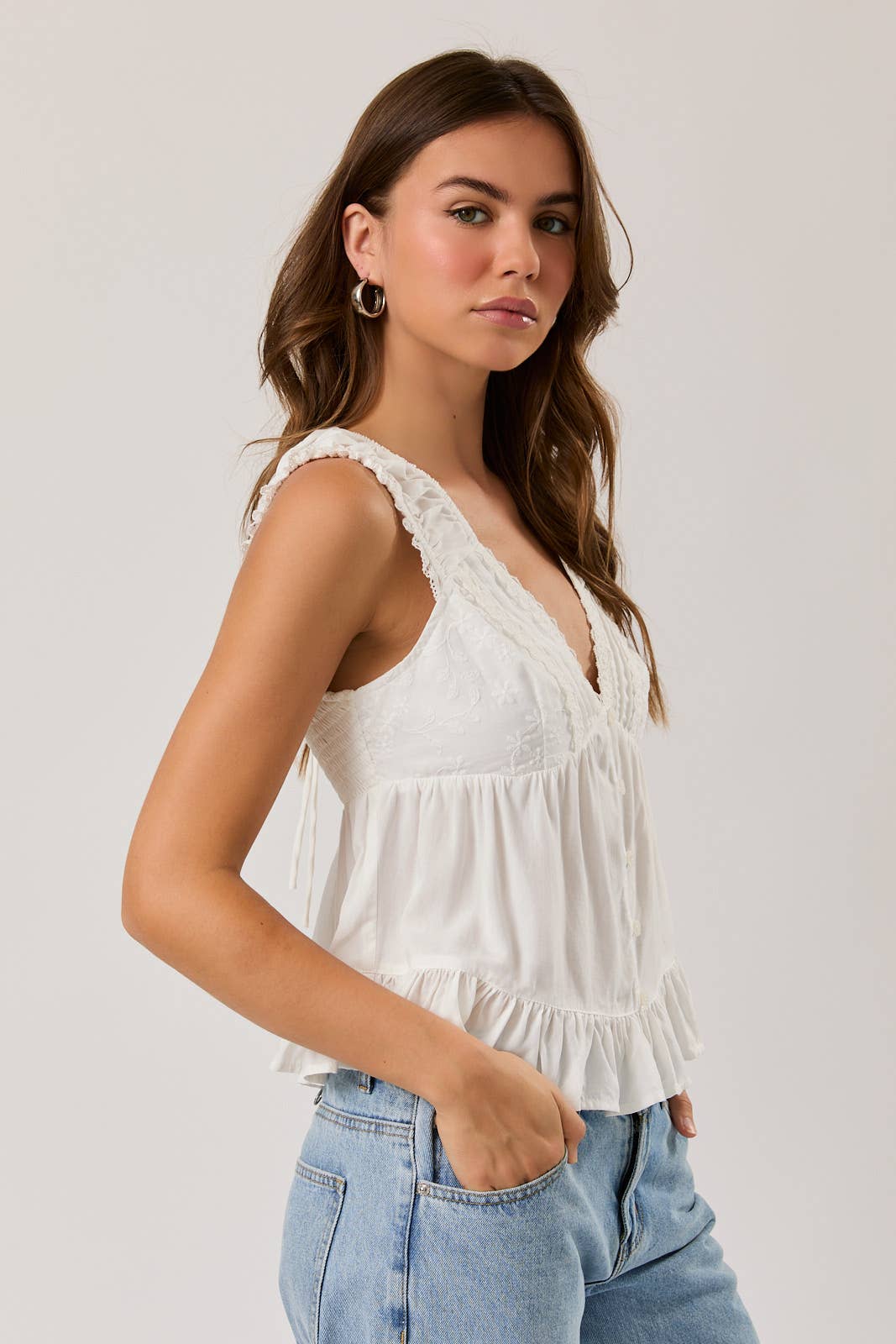 V-Neck Top with Lace Trim