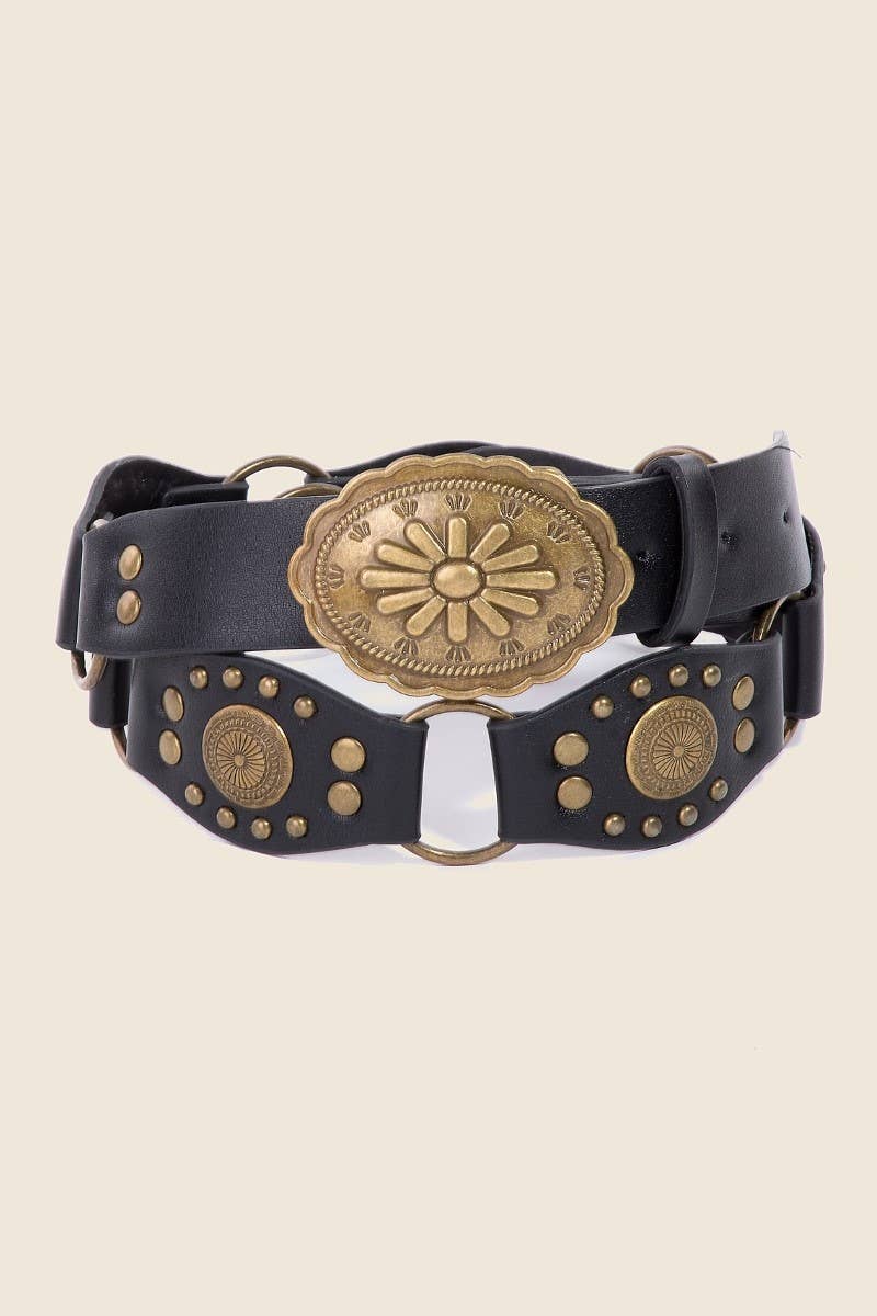 Oval Concho Disc Vegan Leather Link Belt