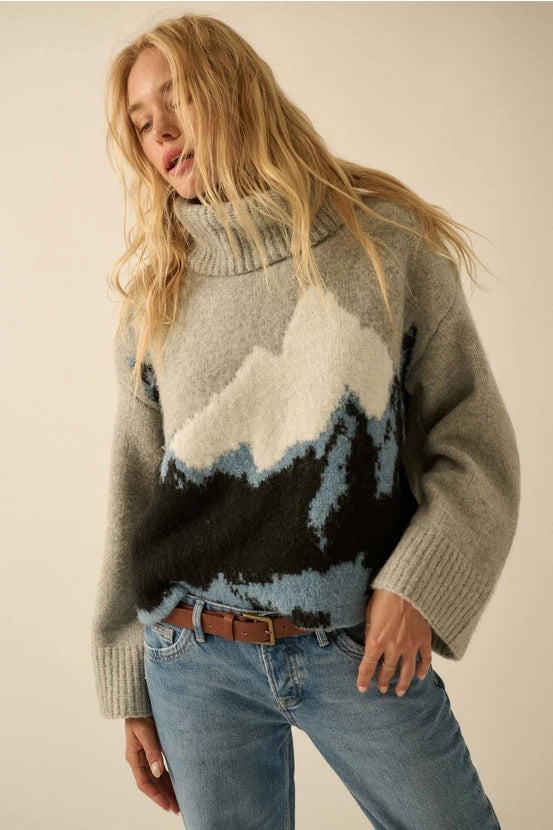 Mountains Fuzzy Knit Turtleneck Sweater