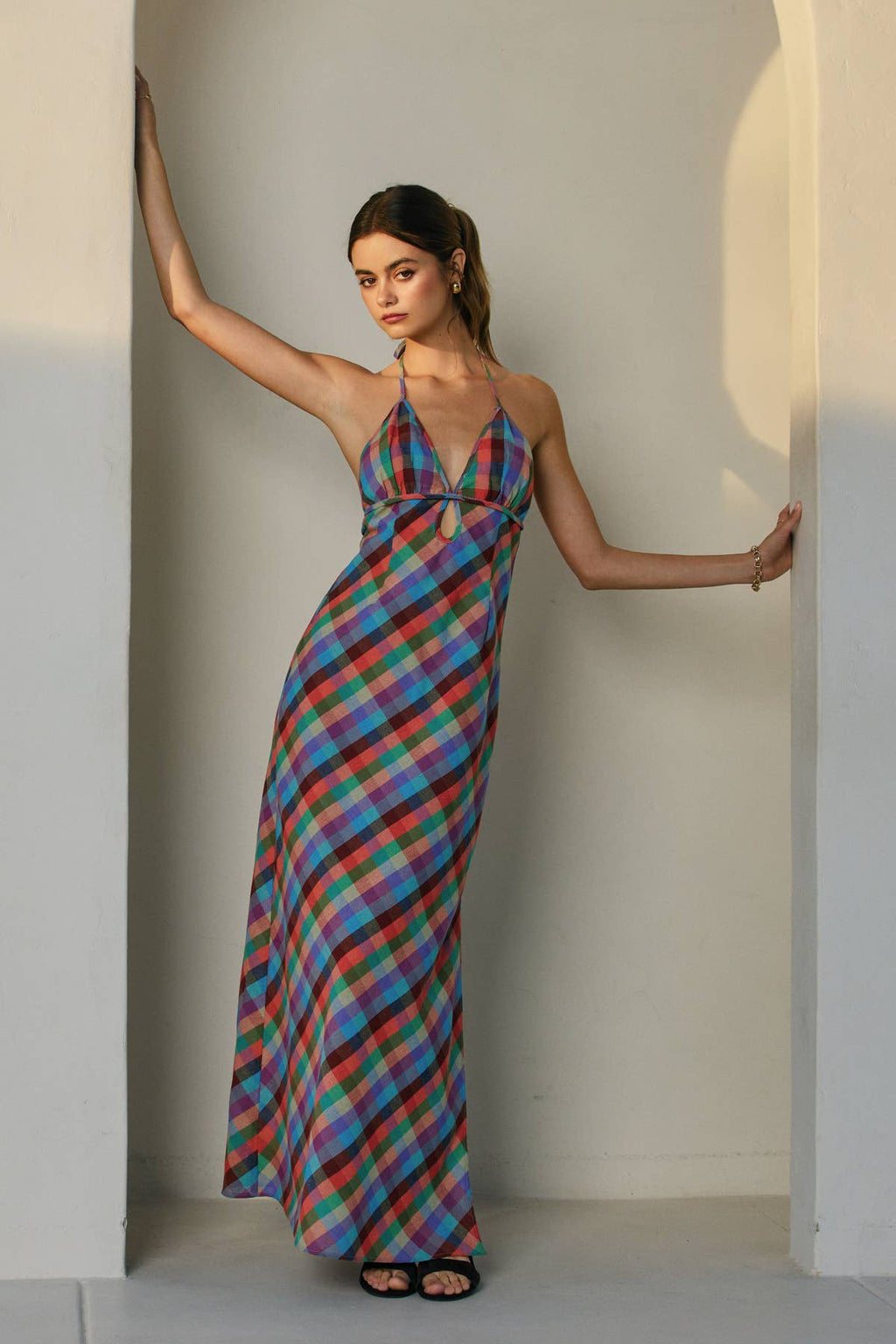 Vibrant Vines Triangle Top Halter Maxi Dress
