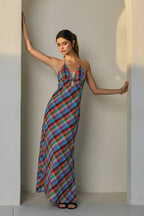 Vibrant Vines Triangle Top Halter Maxi Dress