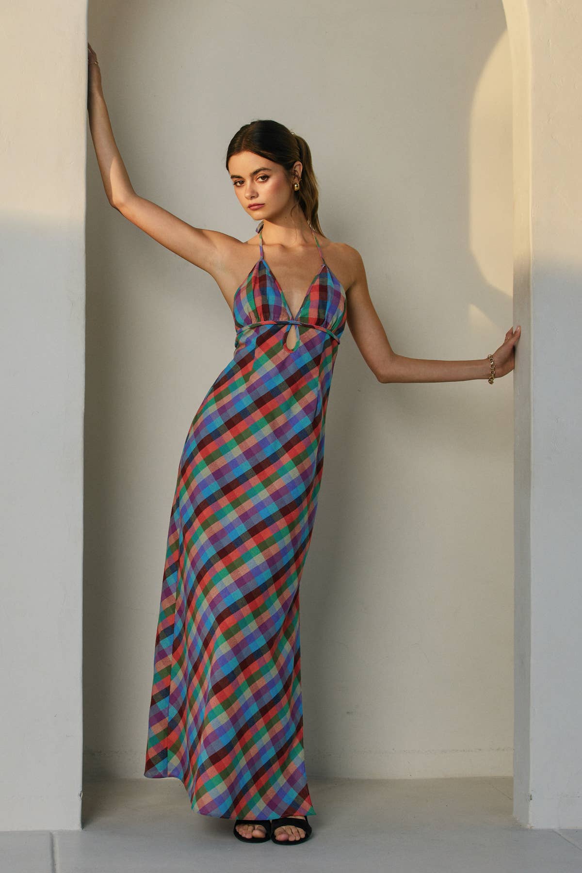 Vibrant Vines Triangle Top Halter Maxi Dress