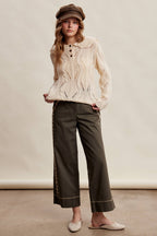 Floral Embroidered Cropped Wide-Leg Pants